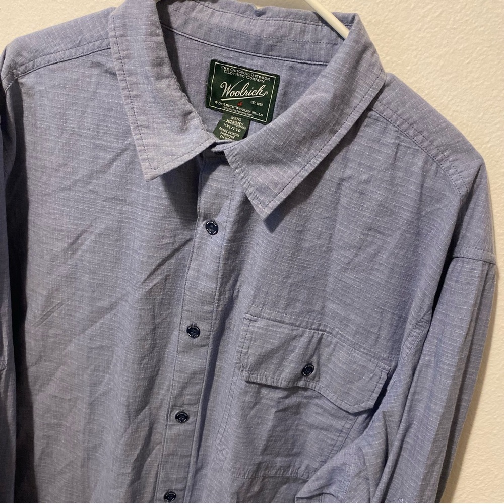 Woolrich Light Blue Button-Up Shirt Mens XXL Long sleeve Organic Cotton